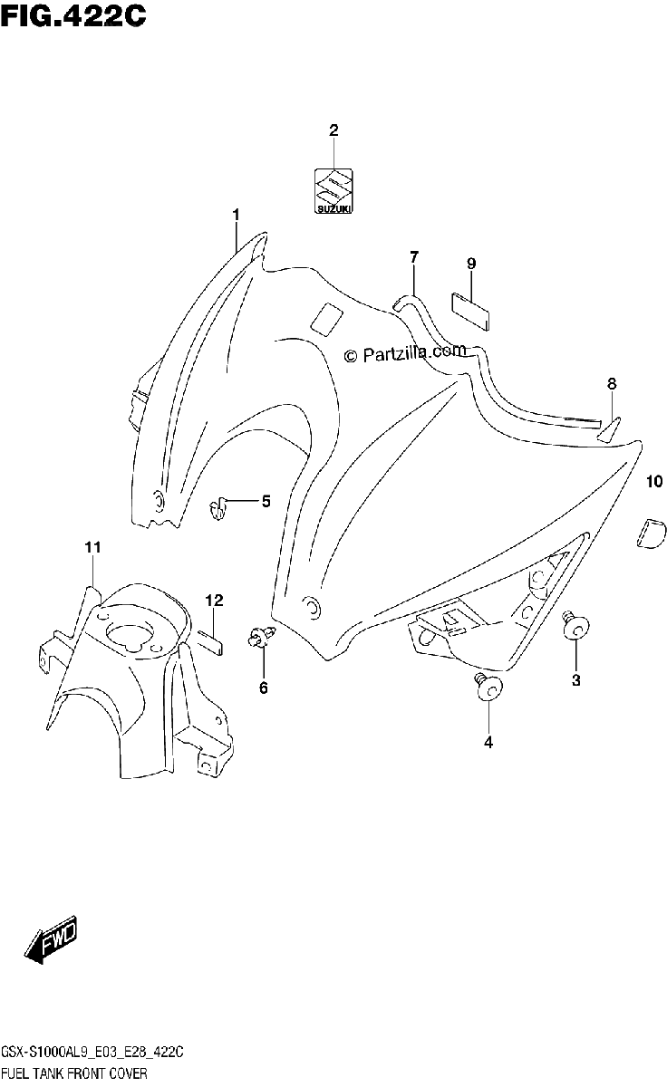 Diagrama de 422C FUEL TANK FRONT COVER GSX S1000AL9 E33