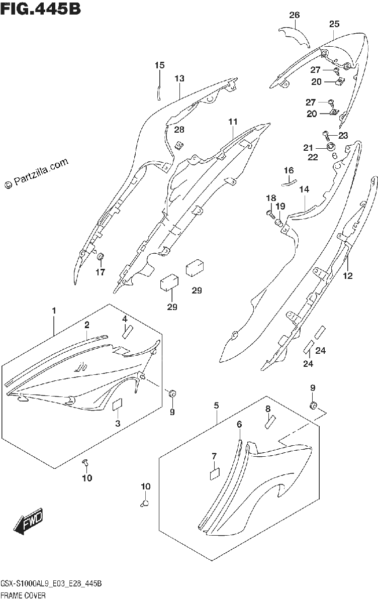 Diagrama de 445B FRAME COVER GSX S1000AL9 E28