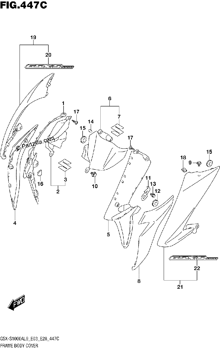Diagrama de 447C FRAME BODY COVER GSX S1000AL9 E33