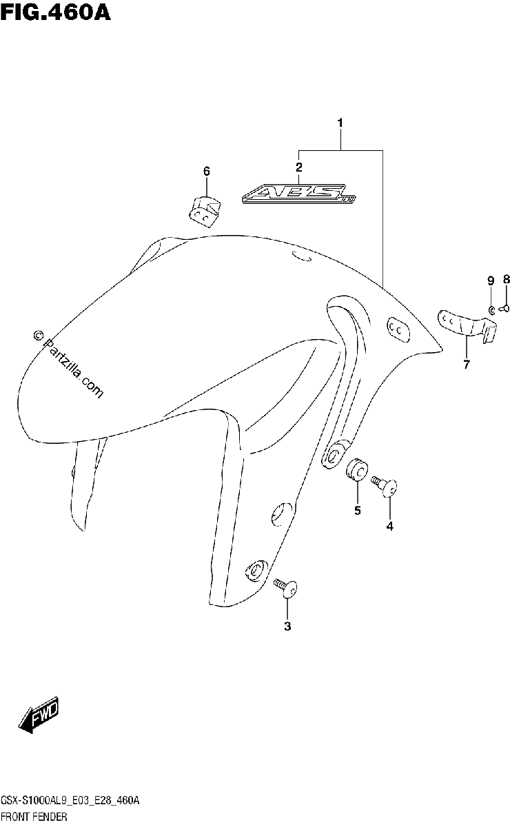 Diagrama de 460A FRONT FENDER GSX S1000AL9 E03
