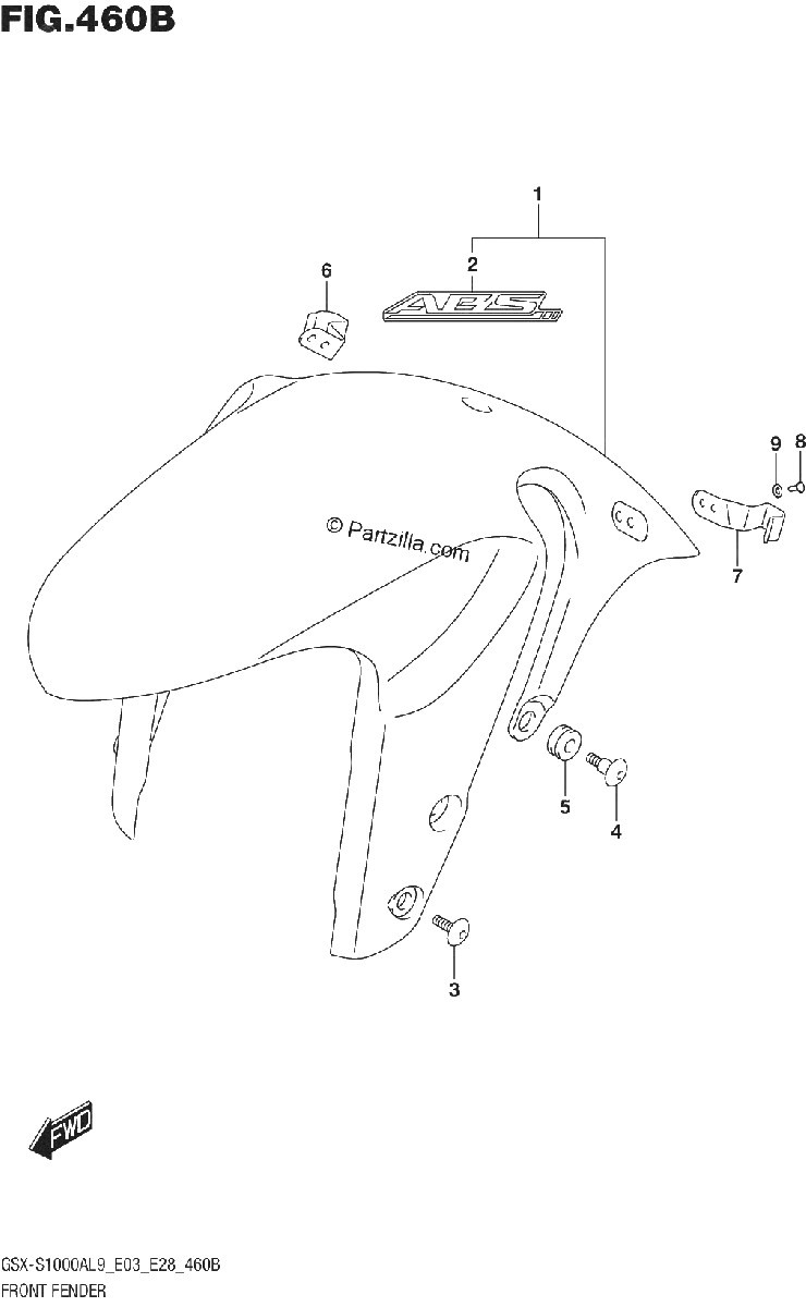 Diagrama de 460B FRONT FENDER GSX S1000AL9 E28