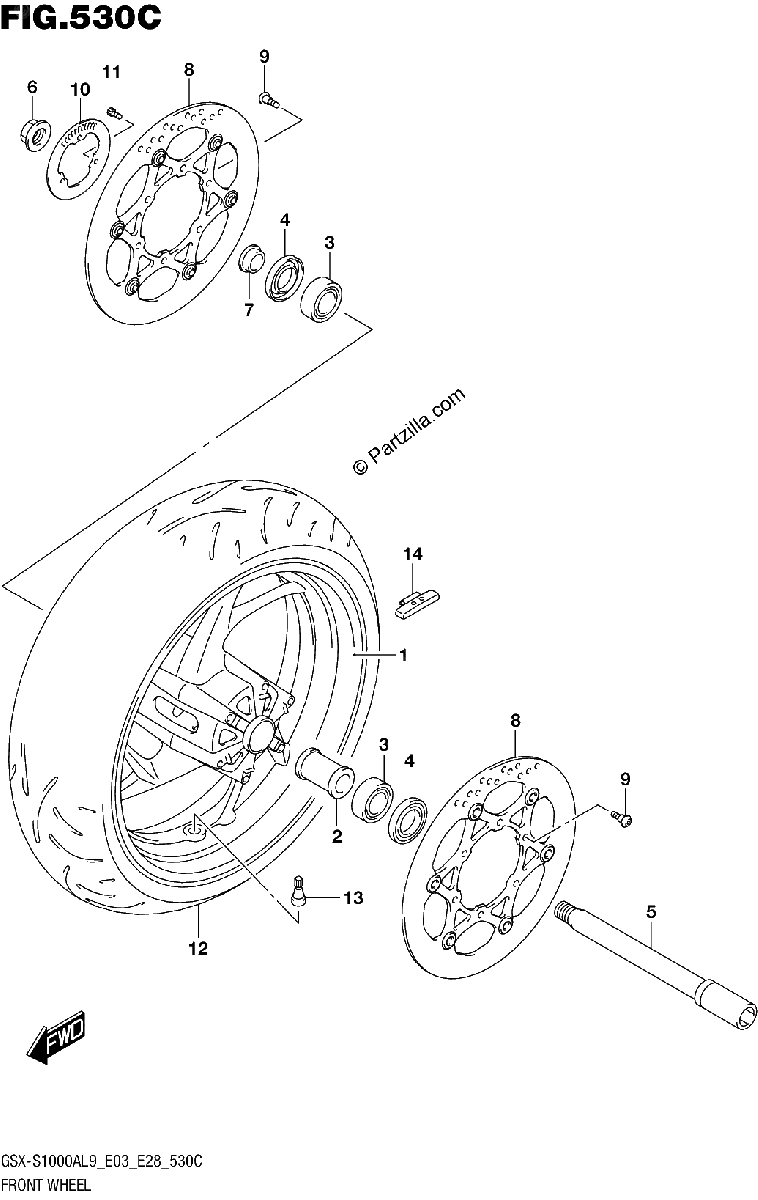 Diagrama de 530C FRONT WHEEL GSX S1000AL9 E33