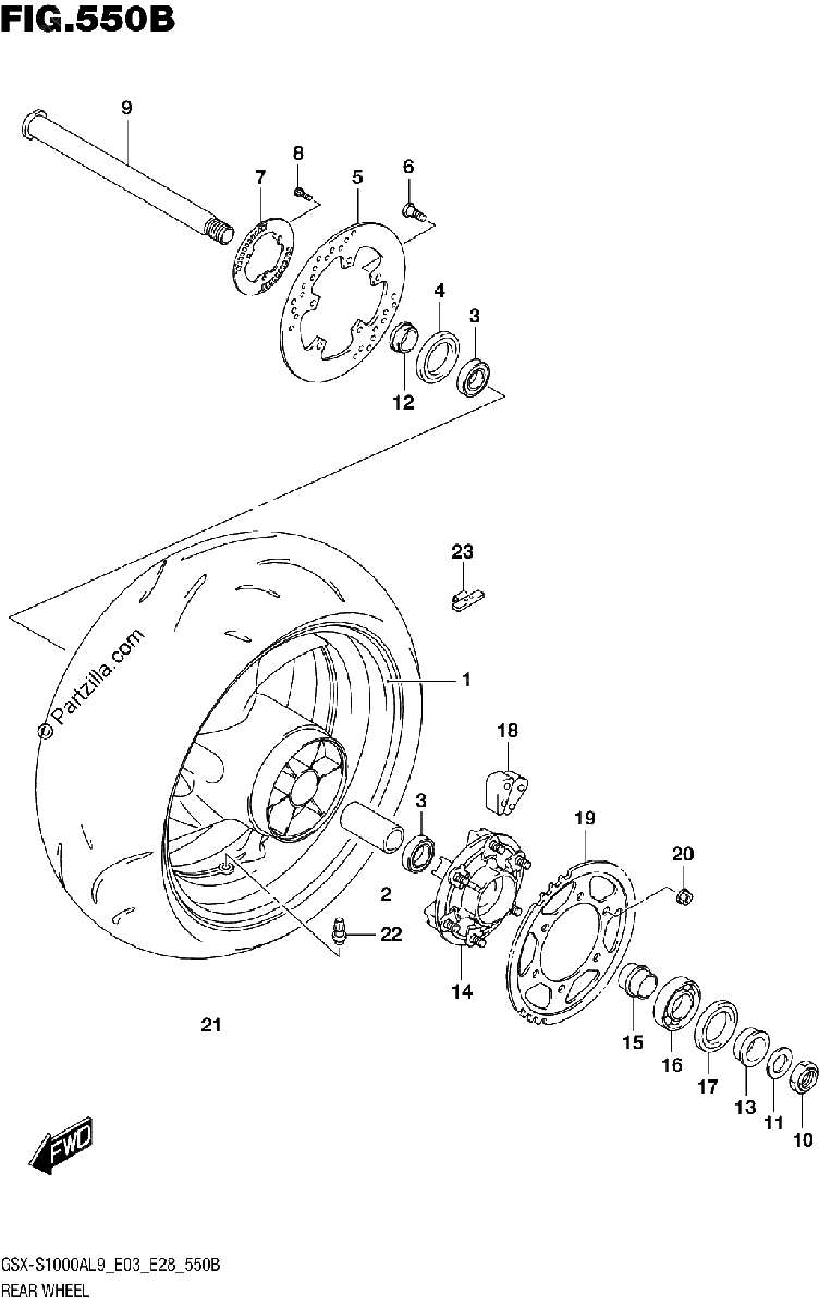 Diagrama de 550B REAR WHEEL GSX S1000AL9 E28