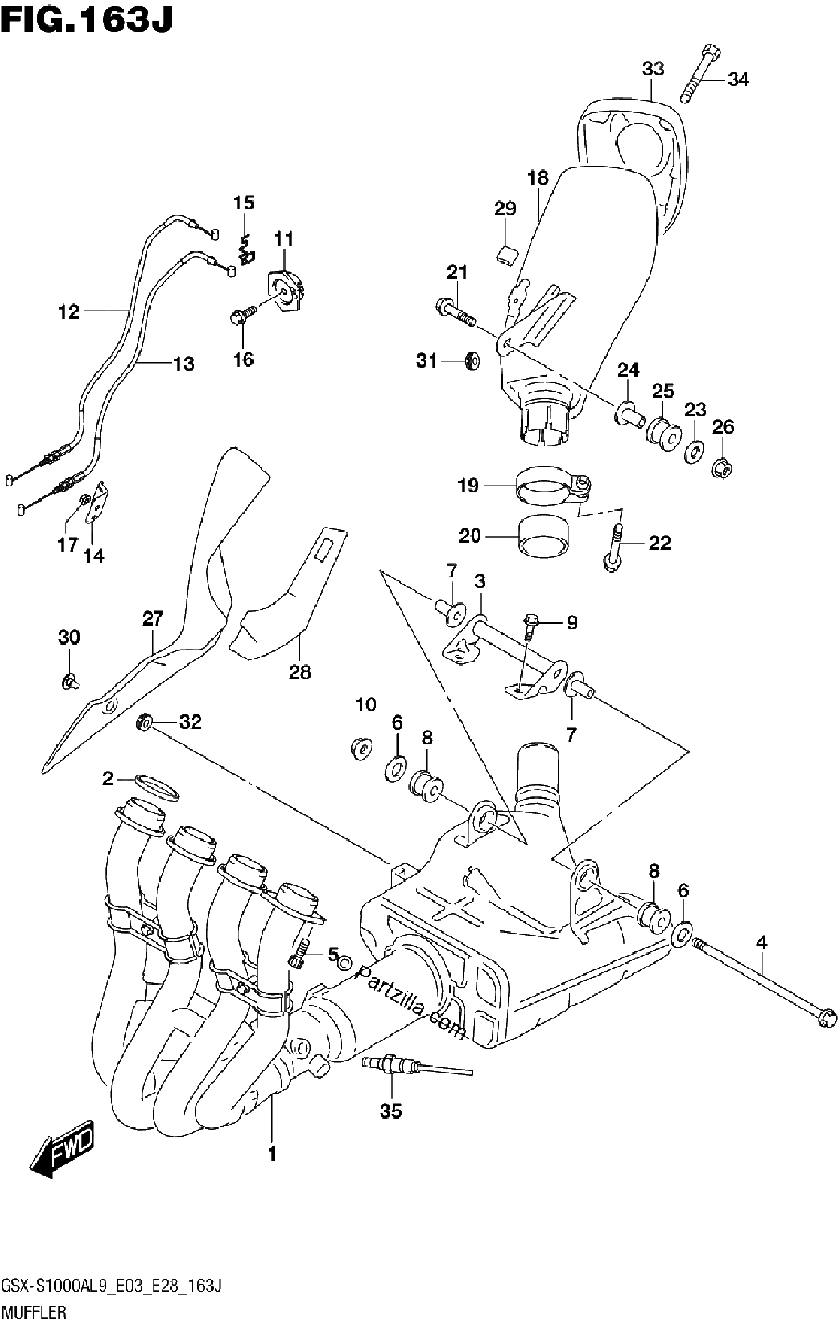Diagrama de 163J MUFFLER GSX S1000AZL9 E33