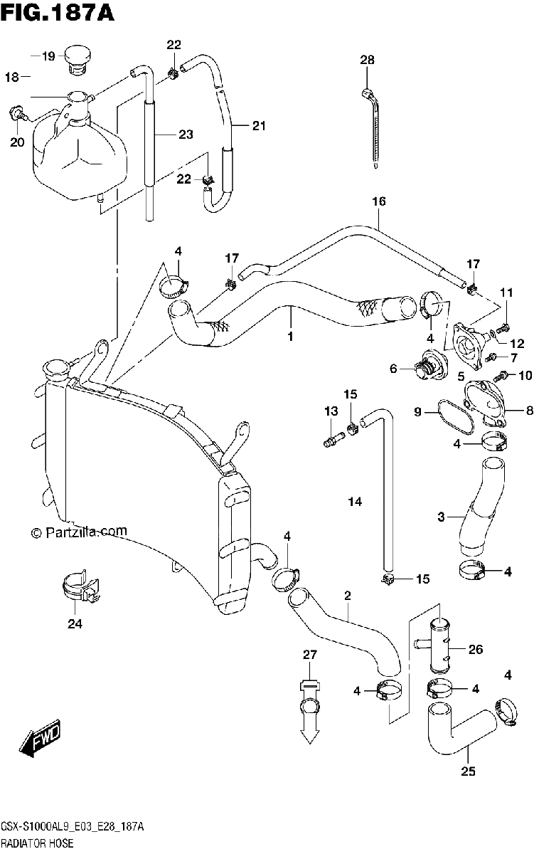 Diagrama de 187A RADIATOR HOSE