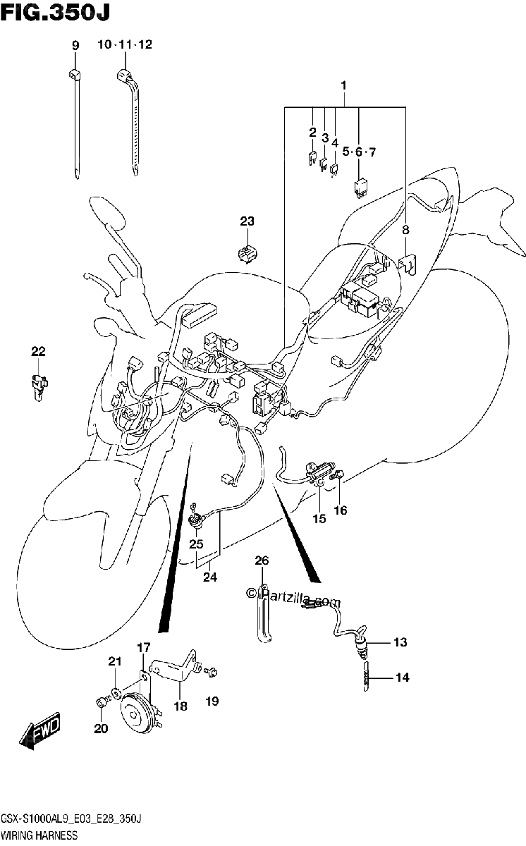 Diagrama de 350J WIRING HARNESS GSX S1000AZL9 E33
