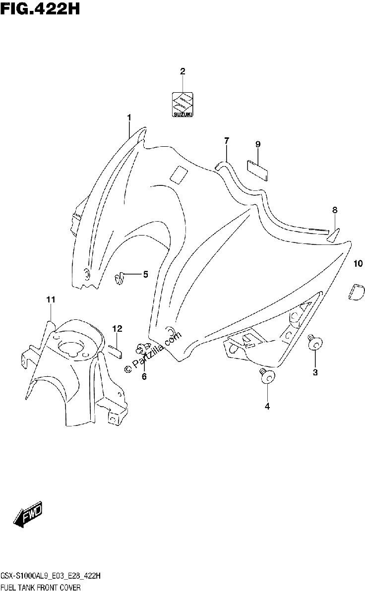 Diagrama de 422H FUEL TANK FRONT COVER GSX S1000AZL9 E28