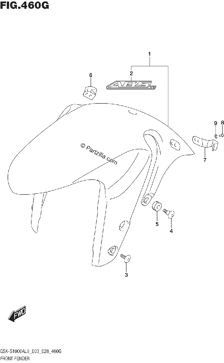 Diagrama de 460G FRONT FENDER GSX S1000AZL9 E03