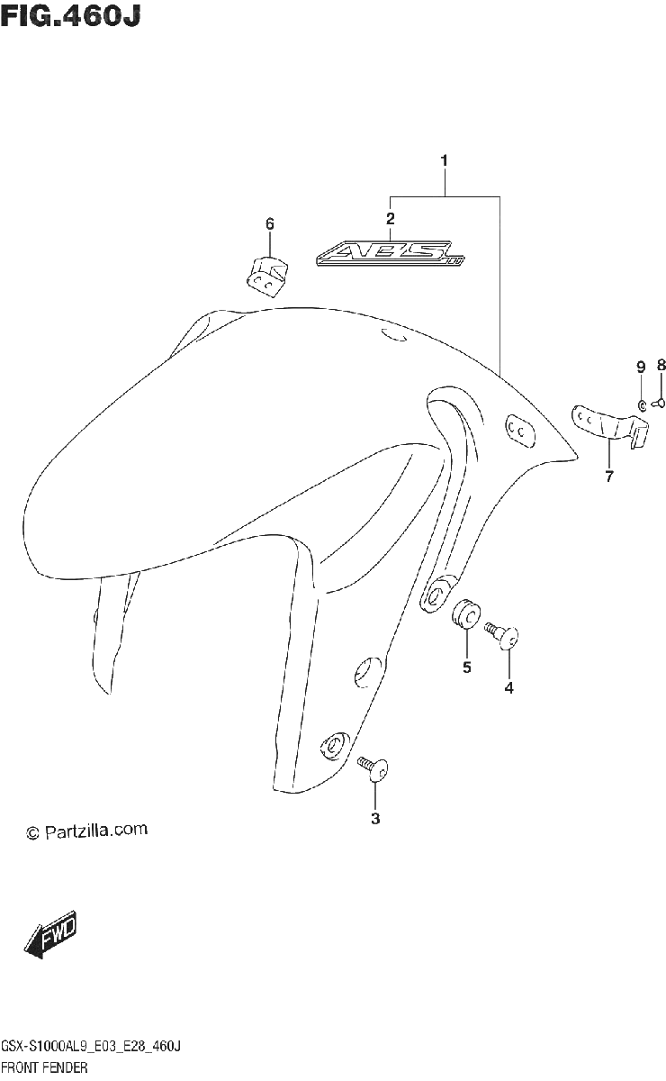 Diagrama de 460J FRONT FENDER GSX S1000AZL9 E33