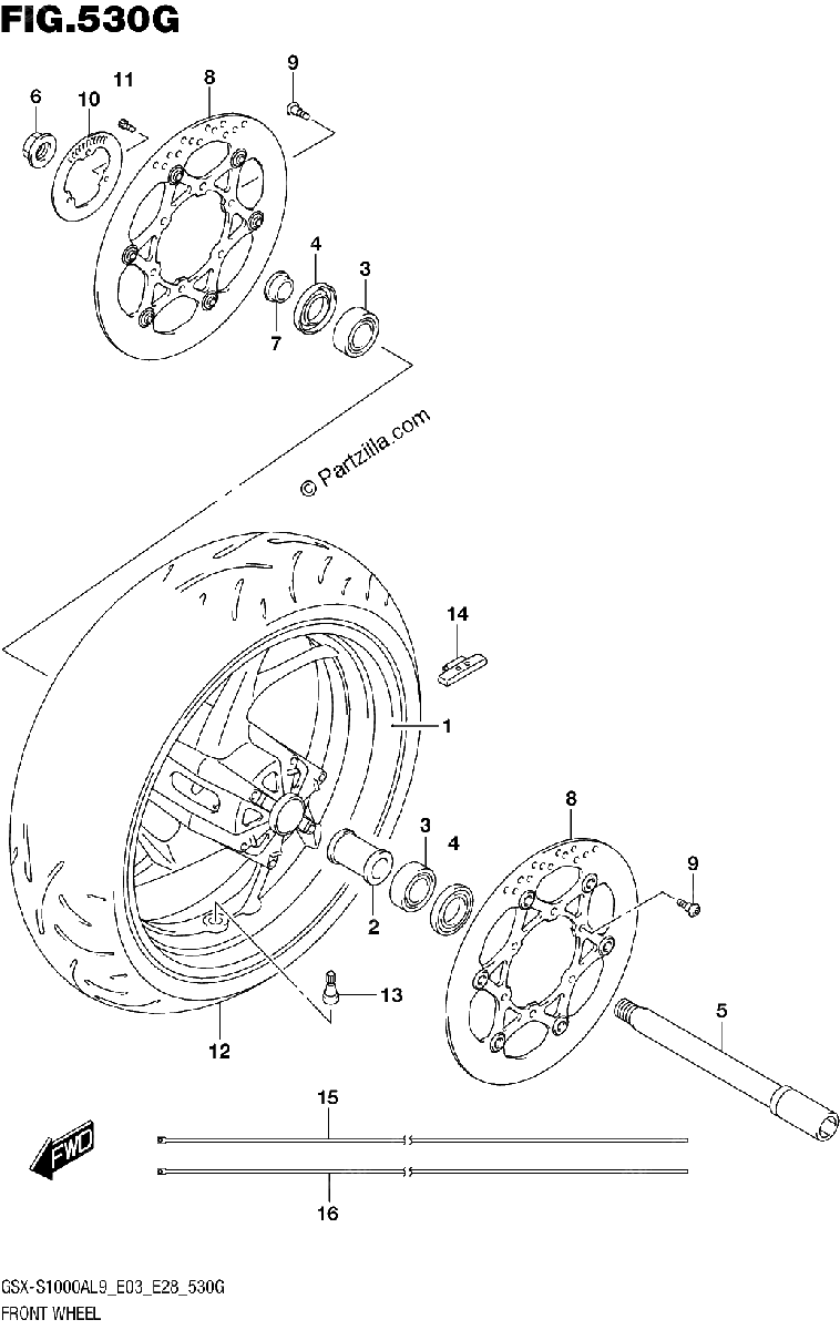Diagrama de 530G FRONT WHEEL GSX S1000AZL9 E03