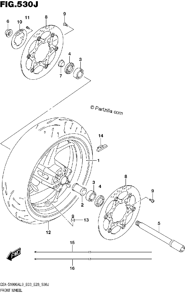 Diagrama de 530J FRONT WHEEL GSX S1000AZL9 E33