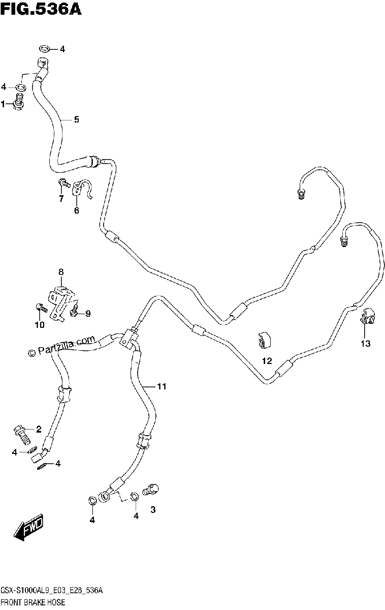 Diagrama de 536A FRONT BRAKE HOSE