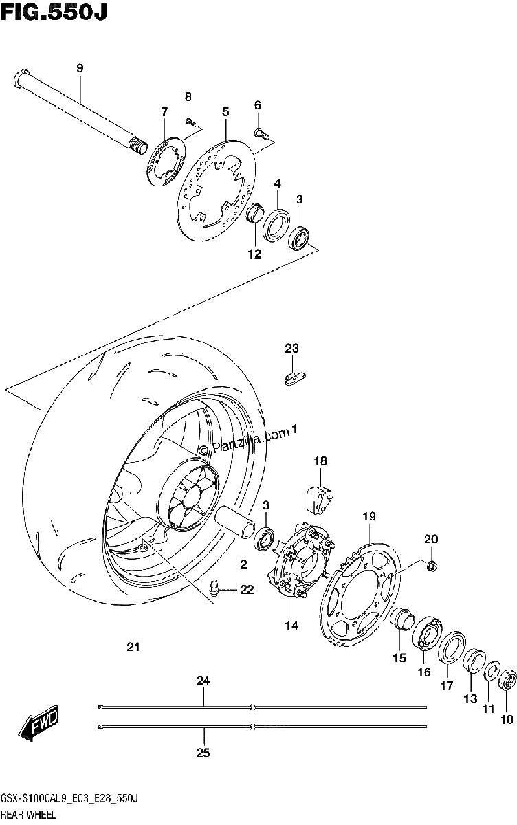 Diagrama de 550J REAR WHEEL GSX S1000AZL9 E33