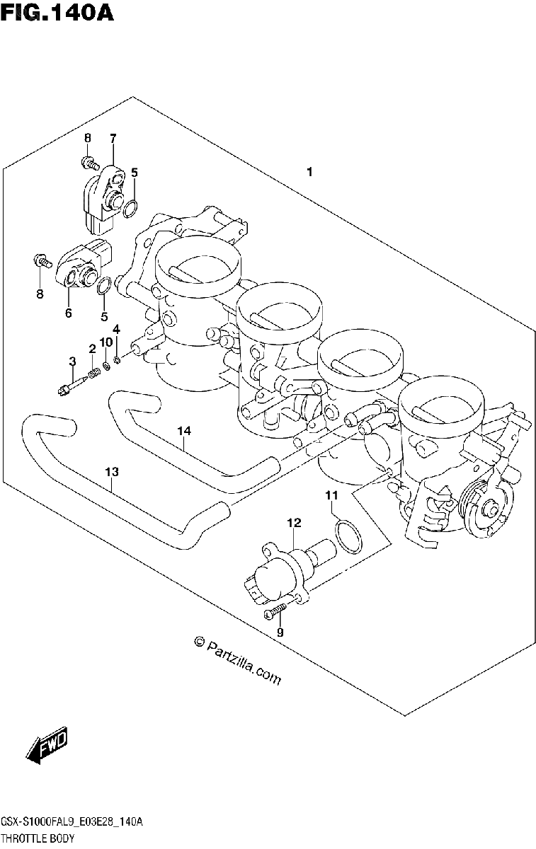 Diagrama de 140A THROTTLE BODY GSX S1000FAL9 E03