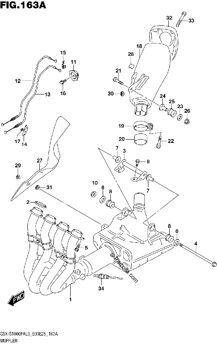 Diagrama de 163A MUFFLER GSX S1000FAL9 E03