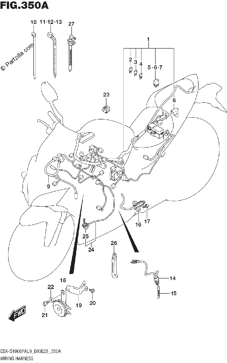Diagrama de 350A WIRING HARNESS GSX S1000FAL9 E03