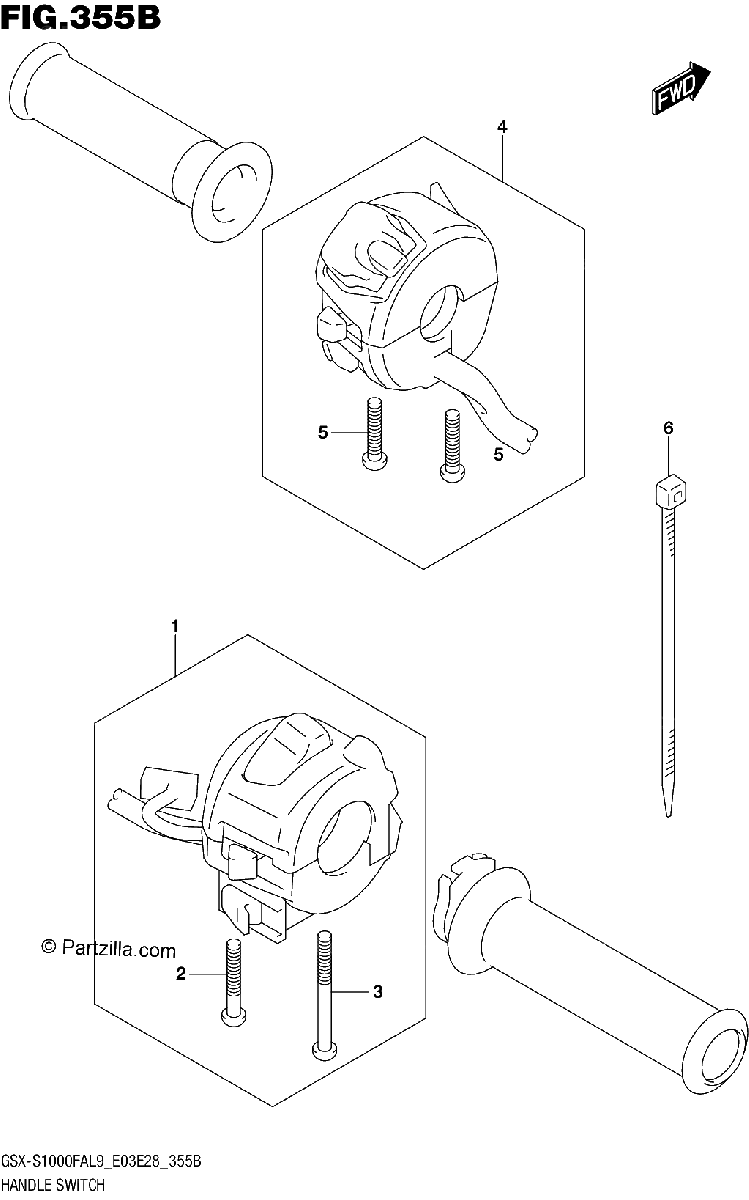 Diagrama de 355B HANDLE SWITCH GSX S1000FAL9 E28