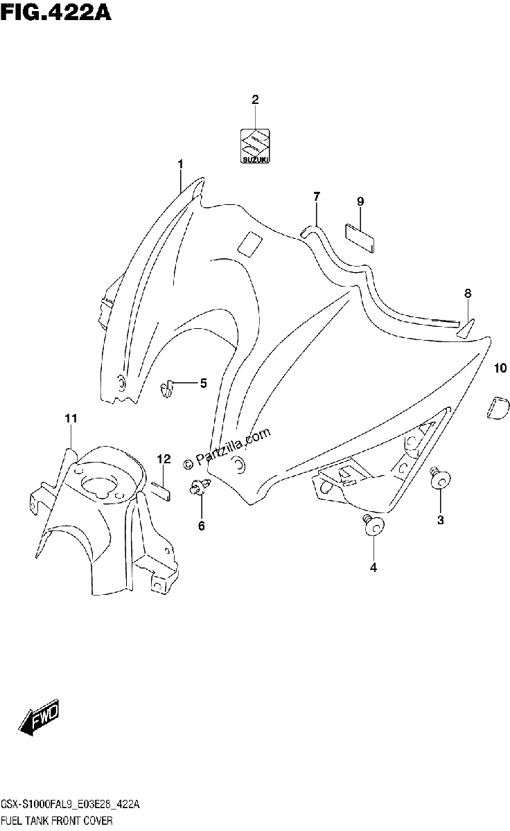 Diagrama de 422A FUEL TANK FRONT COVER GSX S1000FAL9 E03
