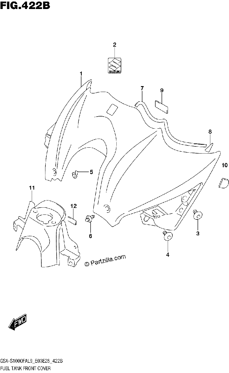 Diagrama de 422B FUEL TANK FRONT COVER GSX S1000FAL9 E28