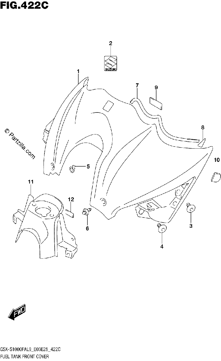 Diagrama de 422C FUEL TANK FRONT COVER GSX S1000FAL9 E33
