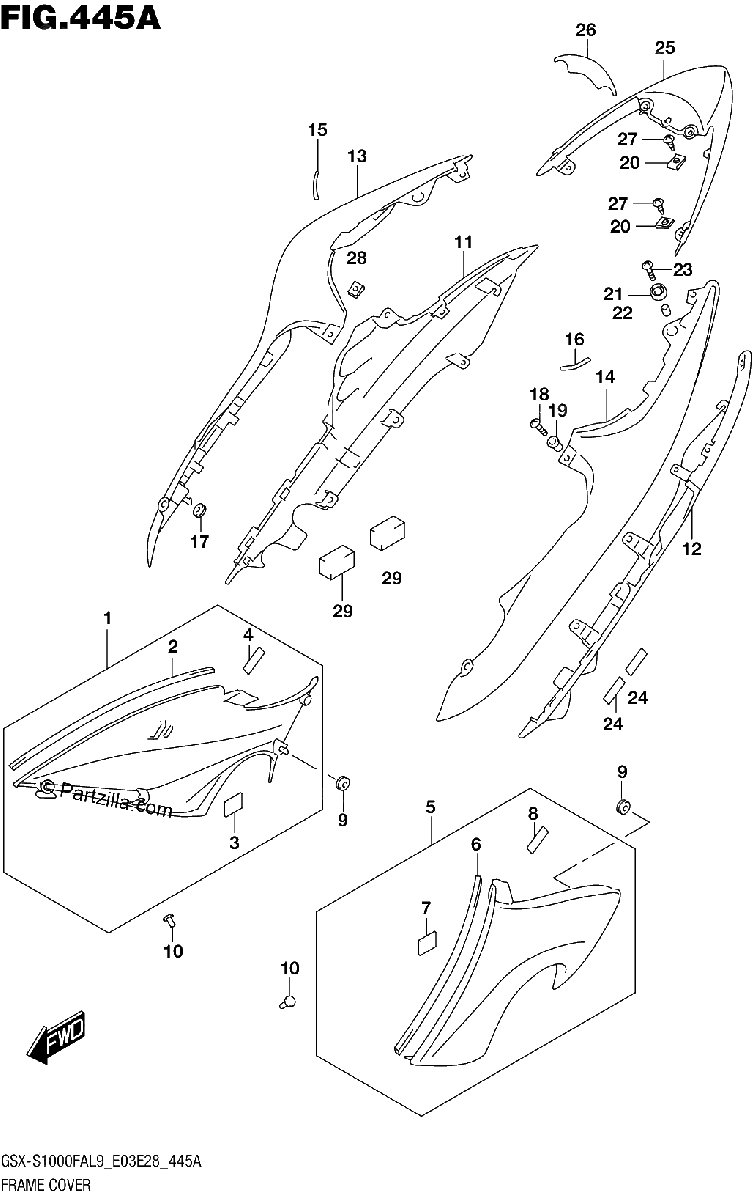 Diagrama de 445A FRAME COVER GSX S1000FAL9 E03
