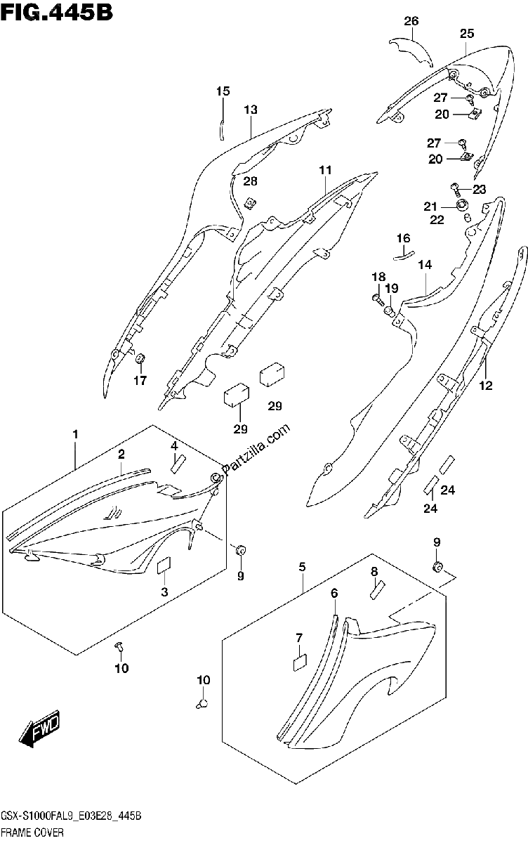 Diagrama de 445B FRAME COVER GSX S1000FAL9 E28