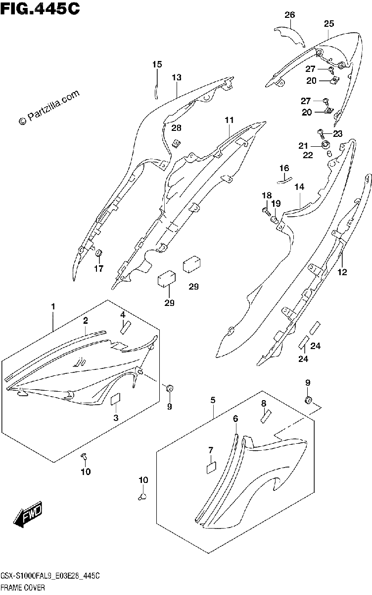 Diagrama de 445C FRAME COVER GSX S1000FAL9 E33