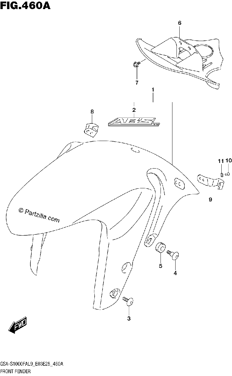 Diagrama de 460A FRONT FENDER GSX S1000FAL9 E03
