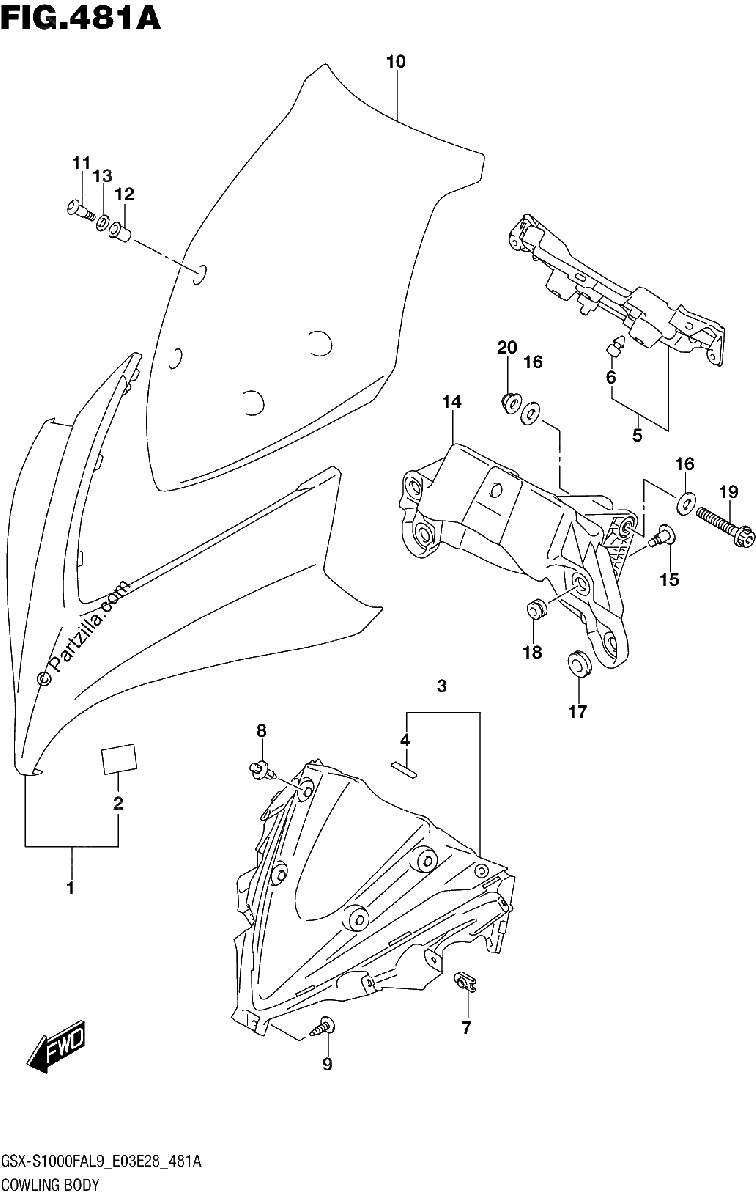 Diagrama de 481A COWLING BODY GSX S1000FAL9 E03