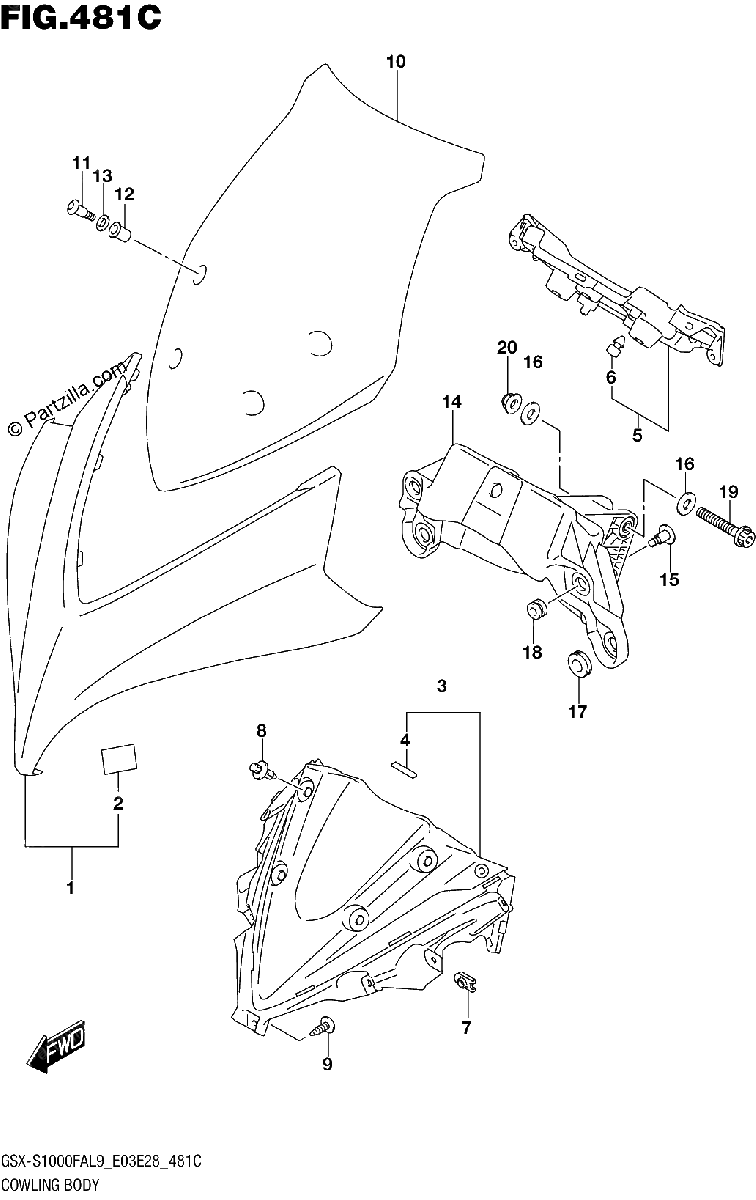 Diagrama de 481C COWLING BODY GSX S1000FAL9 E33