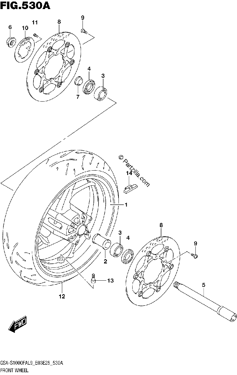 Diagrama de 530A FRONT WHEEL GSX S1000FAL9 E03