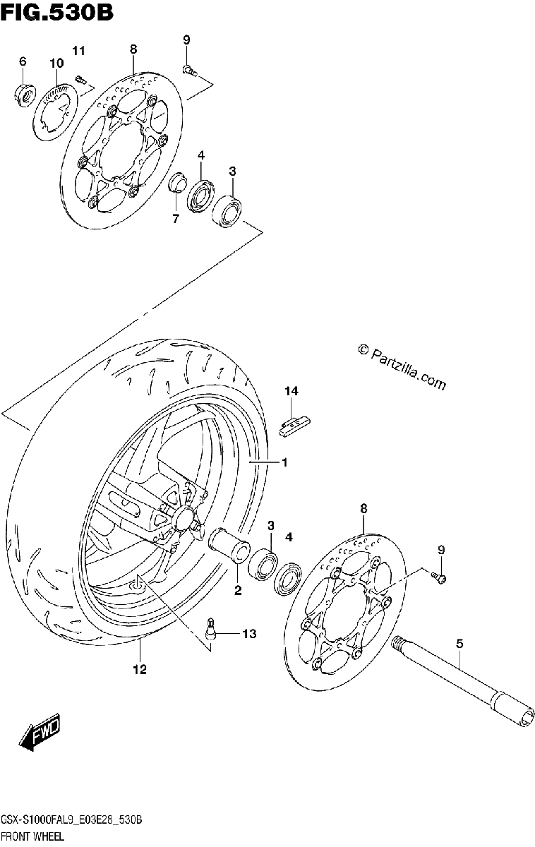 Diagrama de 530B FRONT WHEEL GSX S1000FAL9 E28