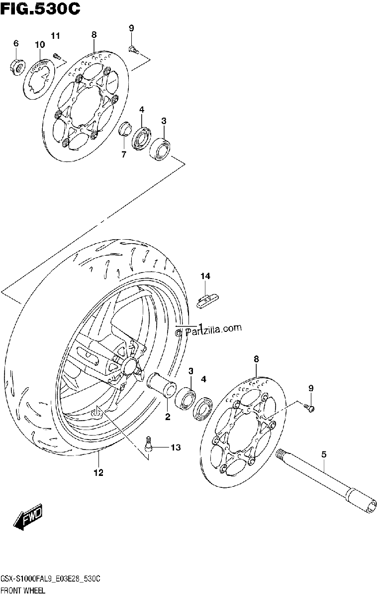Diagrama de 530C FRONT WHEEL GSX S1000FAL9 E33