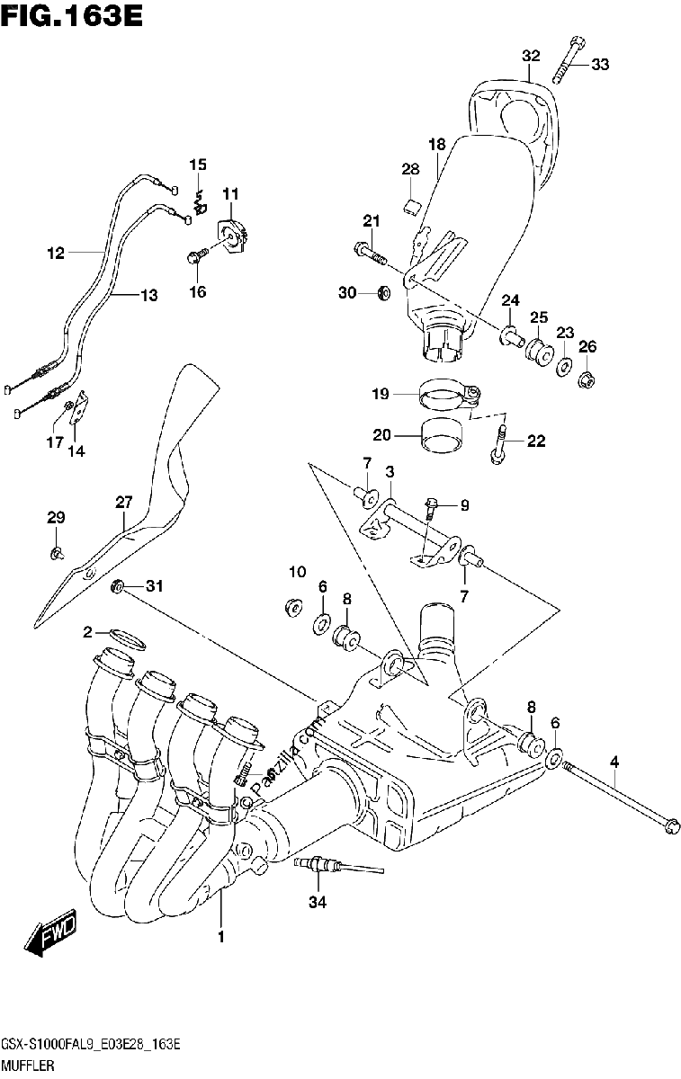 Diagrama de 163E MUFFLER GSX S1000FYAL9 E28
