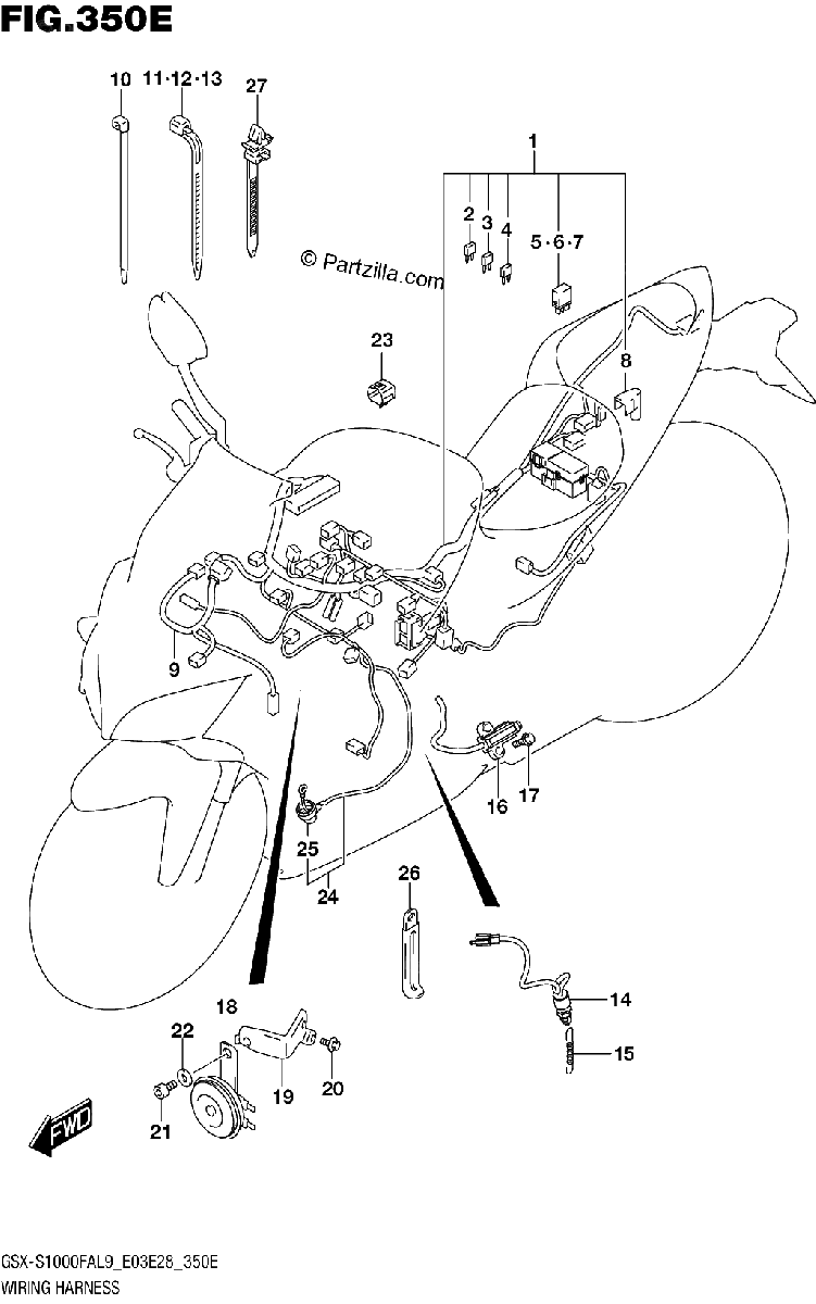 Diagrama de 350E WIRING HARNESS GSX S1000FYAL9 E28