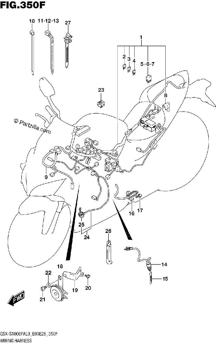 Diagrama de 350F WIRING HARNESS GSX S1000FYAL9 E33