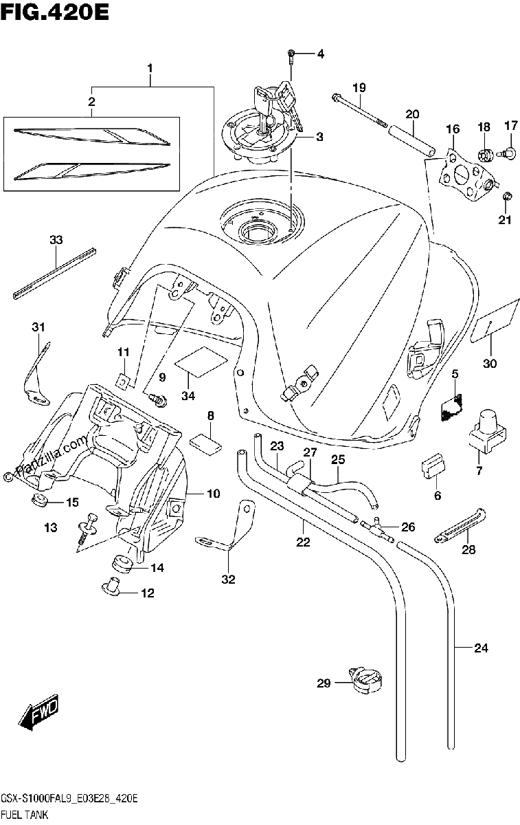 Diagrama de 420E FUEL TANK GSX S1000FYAL9 E28