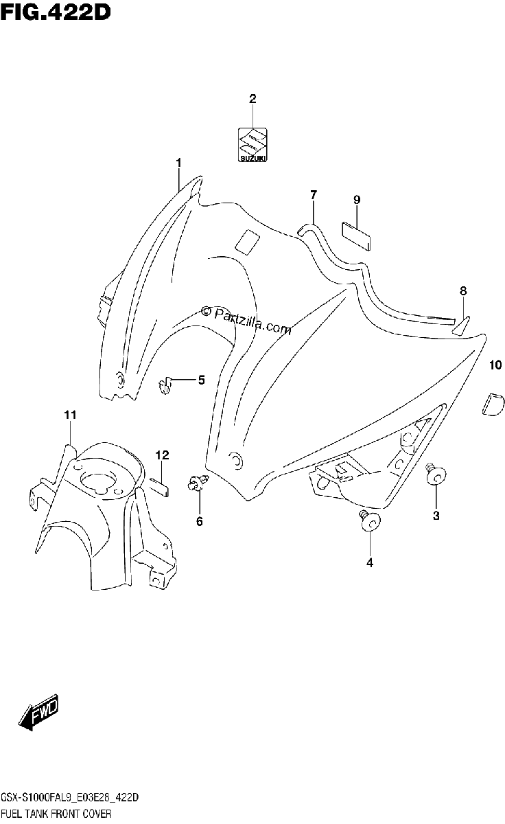 Diagrama de 422D FUEL TANK FRONT COVER GSX S1000FYAL9 E03