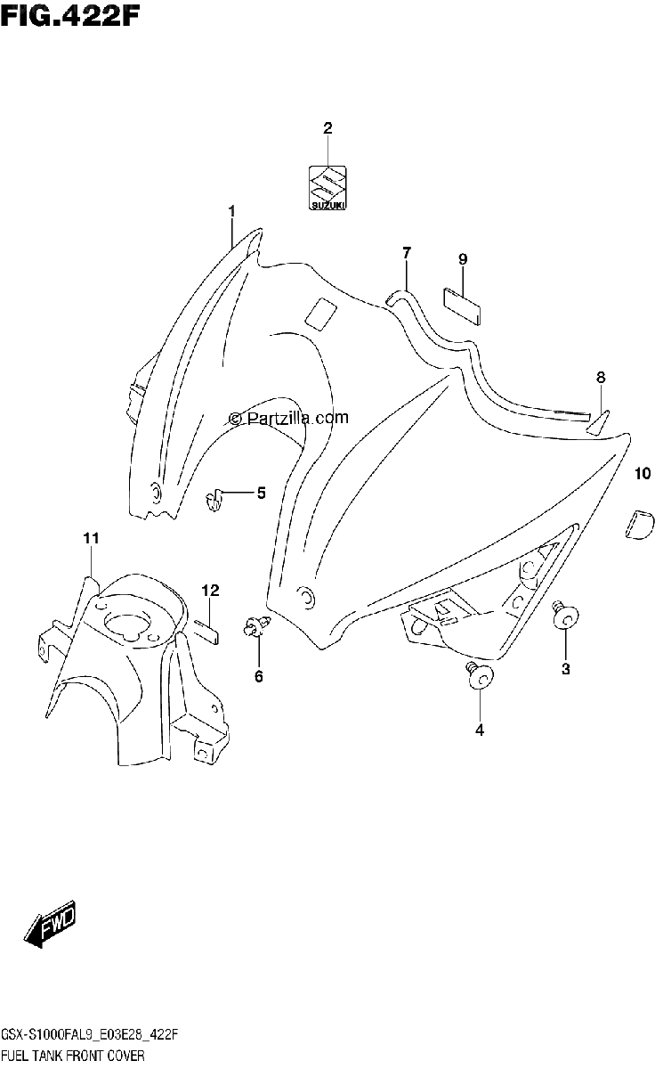 Diagrama de 422F FUEL TANK FRONT COVER GSX S1000FYAL9 E33