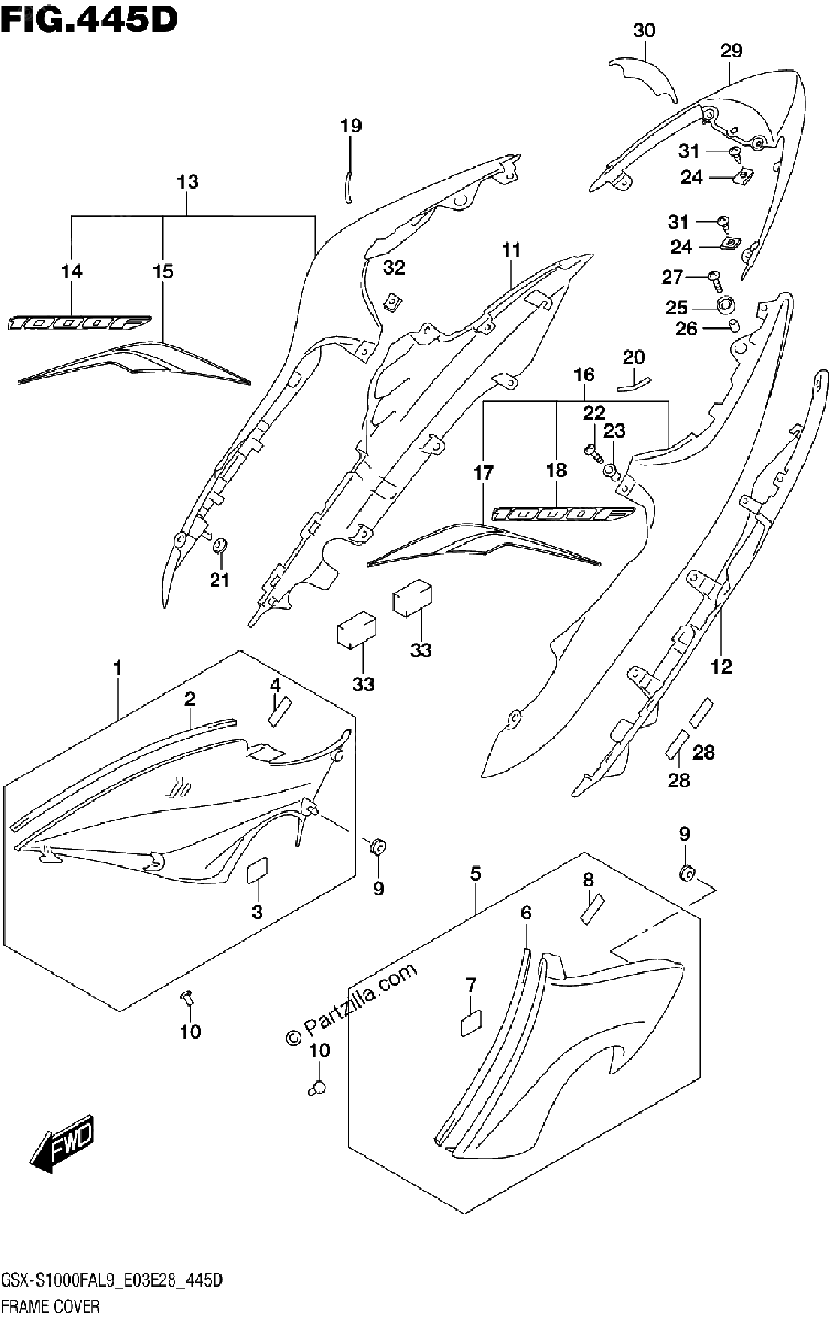 Diagrama de 445D FRAME COVER GSX S1000FYAL9 E03