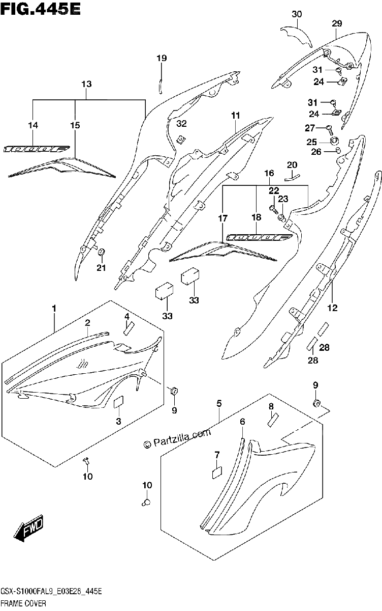 Diagrama de 445E FRAME COVER GSX S1000FYAL9 E28