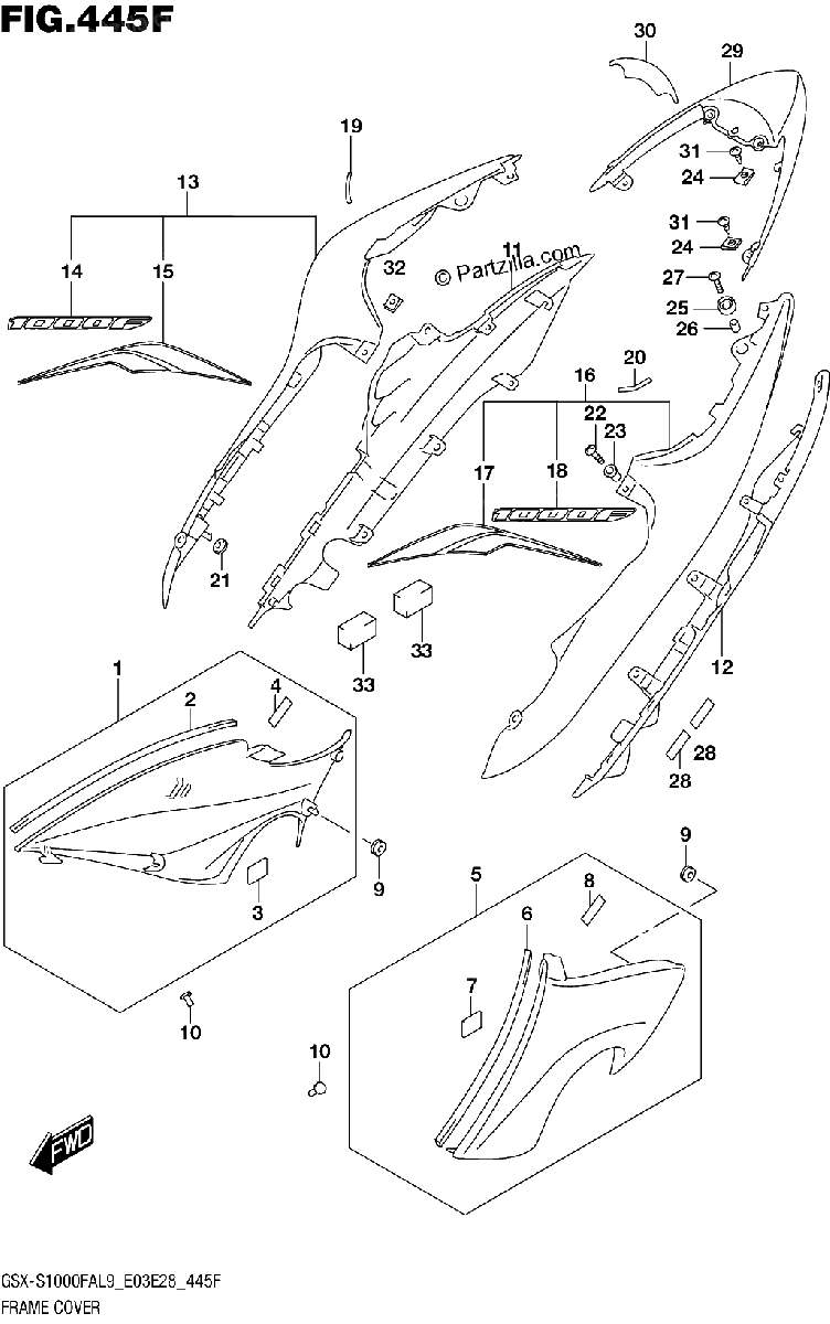 Diagrama de 445F FRAME COVER GSX S1000FYAL9 E33