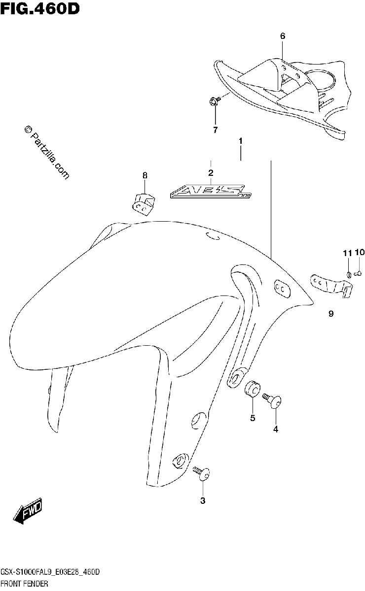 Diagrama de 460D FRONT FENDER GSX S1000FYAL9 E03