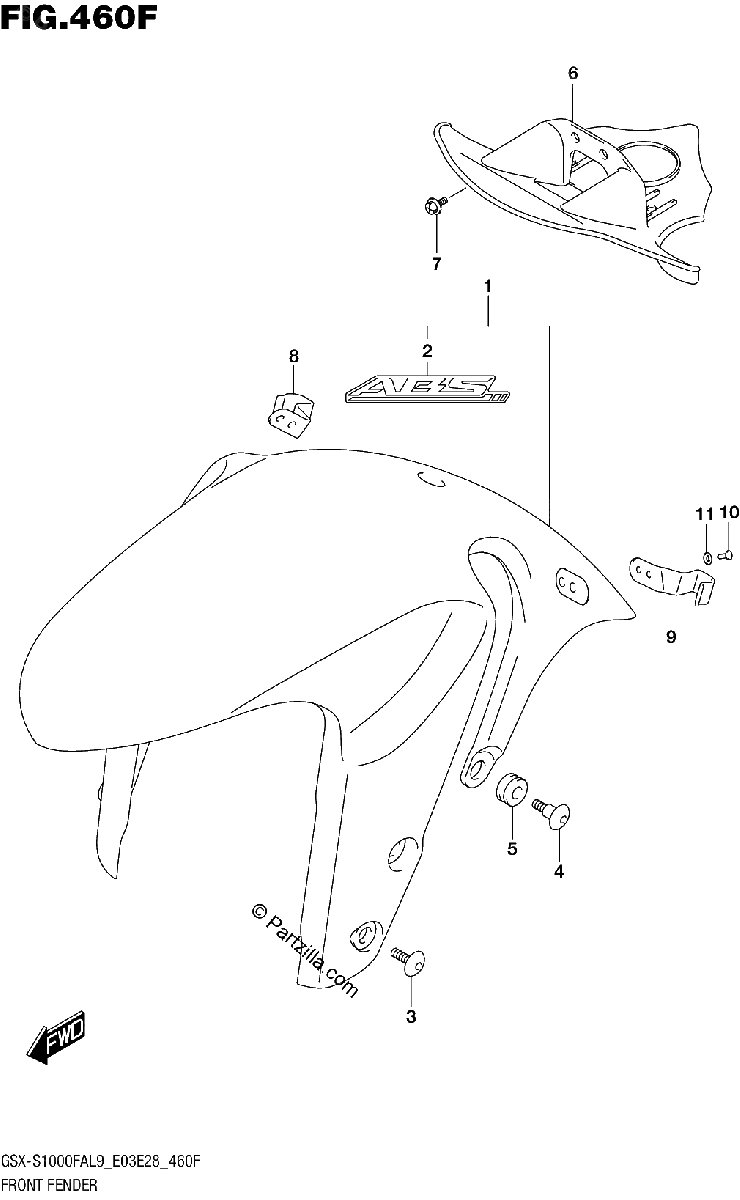 Diagrama de 460F FRONT FENDER GSX S1000FYAL9 E33