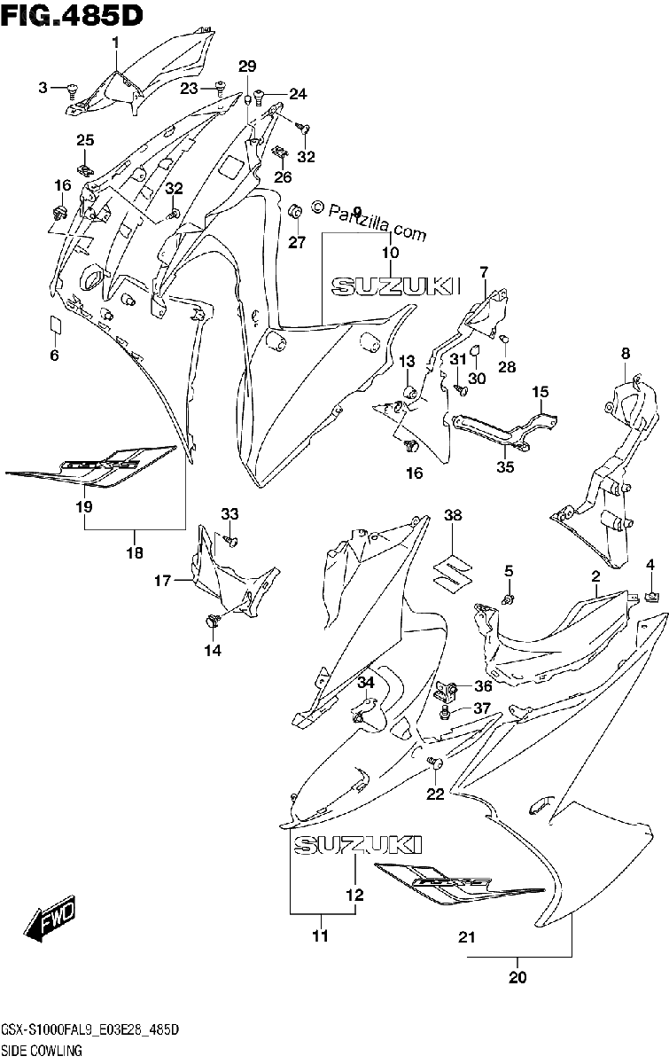 Diagrama de 485D SIDE COWLING GSX S1000FYAL9 E03