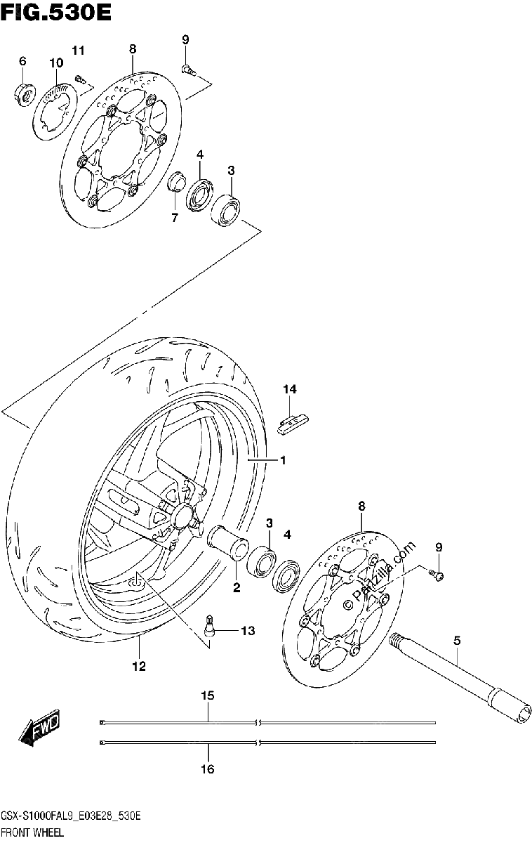 Diagrama de 530E FRONT WHEEL GSX S1000FYAL9 E28