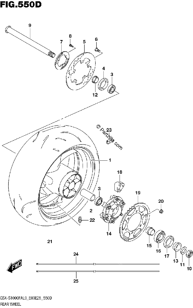 Diagrama de 550D REAR WHEEL GSX S1000FYAL9 E03
