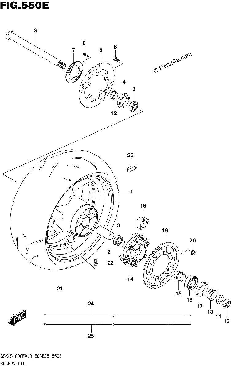 Diagrama de 550E REAR WHEEL GSX S1000FYAL9 E28