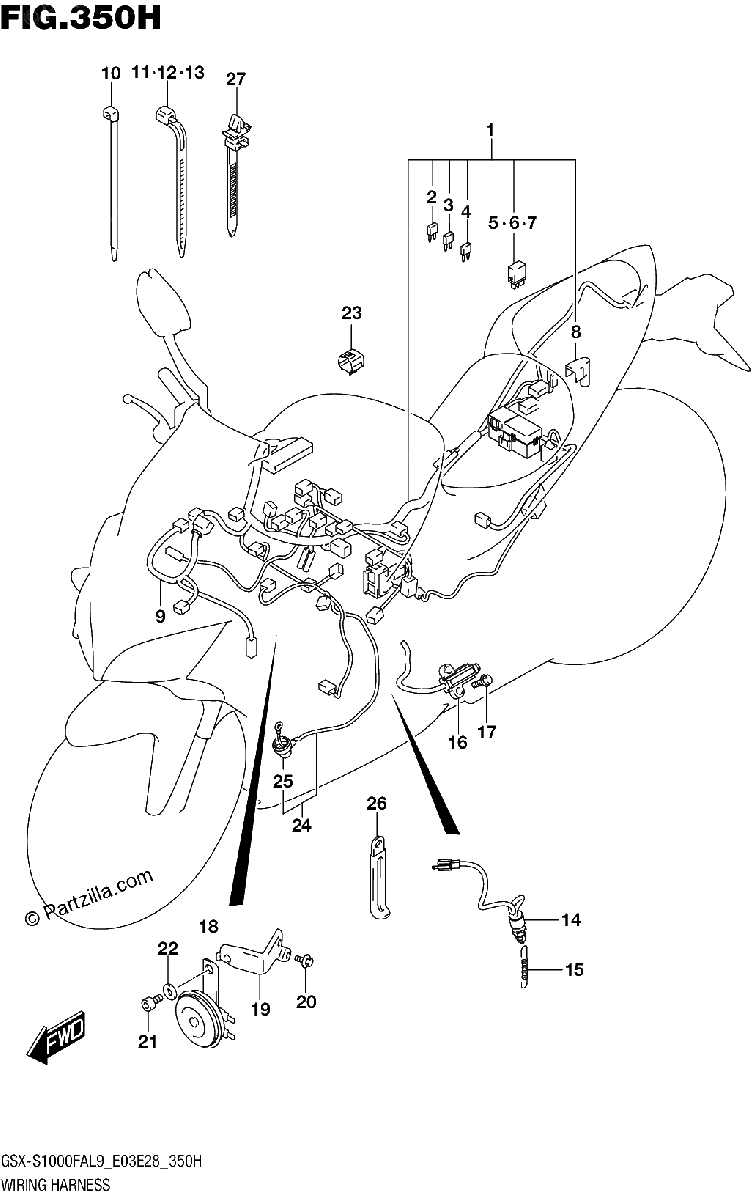 Diagrama de 350H WIRING HARNESS GSX S1000FZAL9 E28