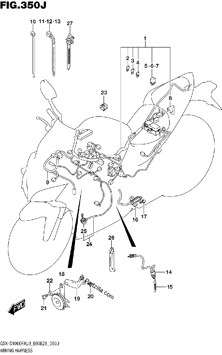 Diagrama de 350J WIRING HARNESS GSX S1000FZAL9 E33